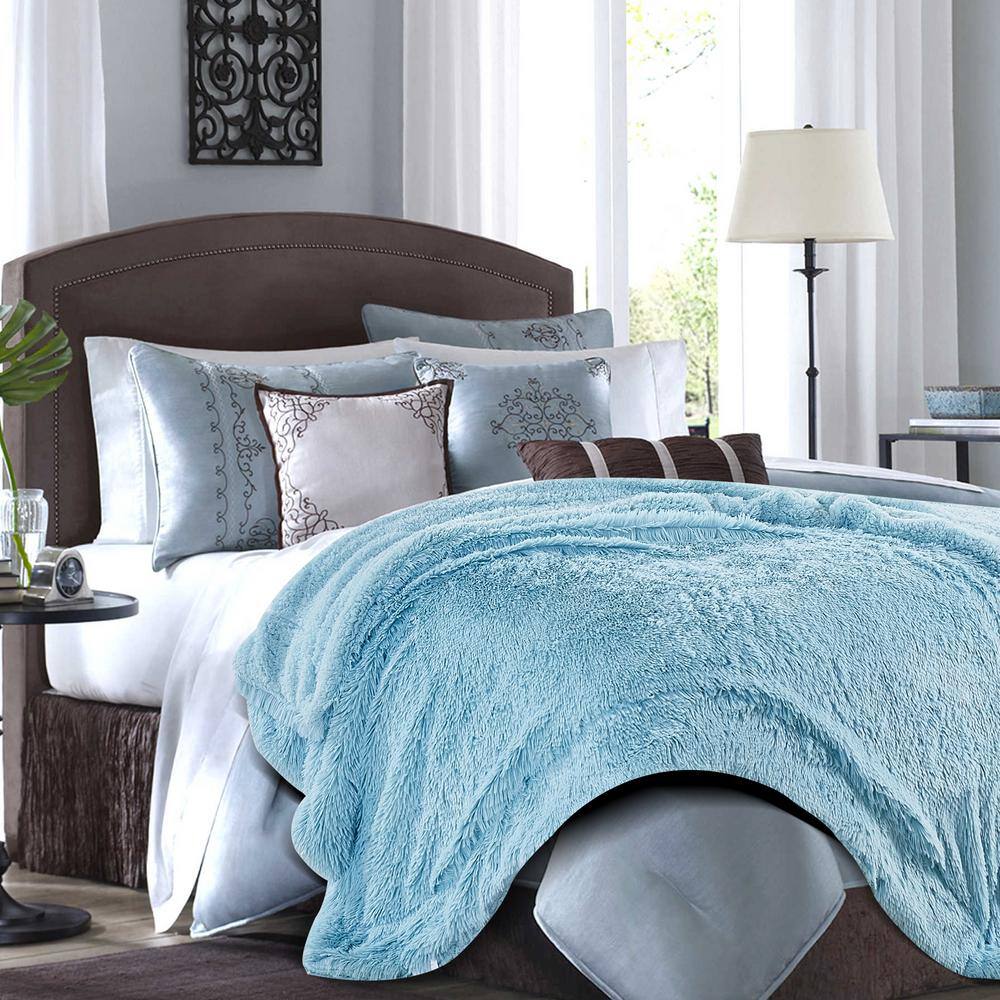 Turquoise Faux Fur Reversible Throw Blanket 50" x 65"
