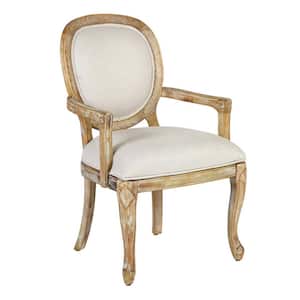 Light Wood Upholstery Wide Armchair Dining Chair with Backrest and Fluted Legs