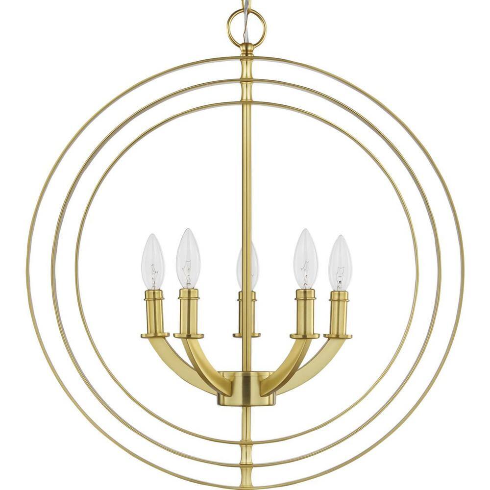 Equinox Satin Brass 5-Light Pendant with Concentric Rings