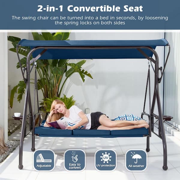 ZZW ZZW 3-Seat Metal Patio Swing Chair Bed with Stand Adjustable