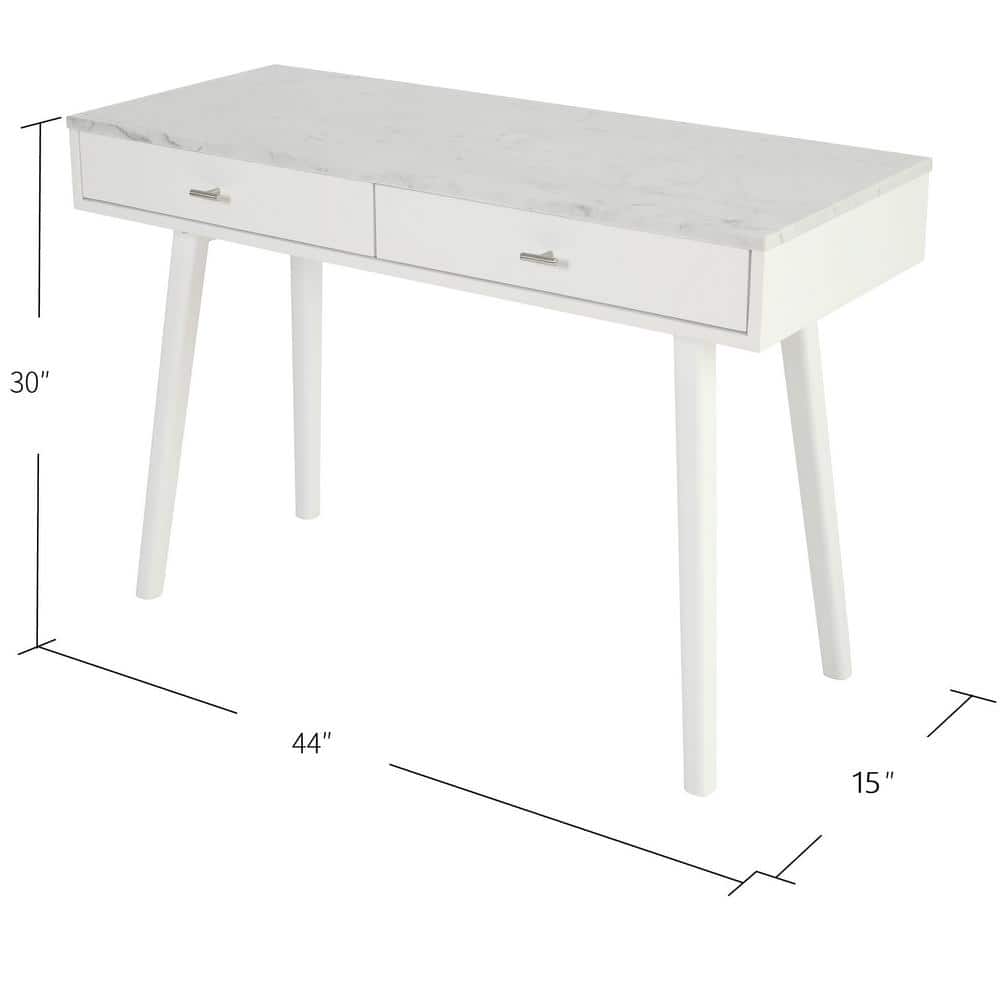 Bianco Flair 49" White Carrara Marble Writing Desk with Sleek Storage Drawers