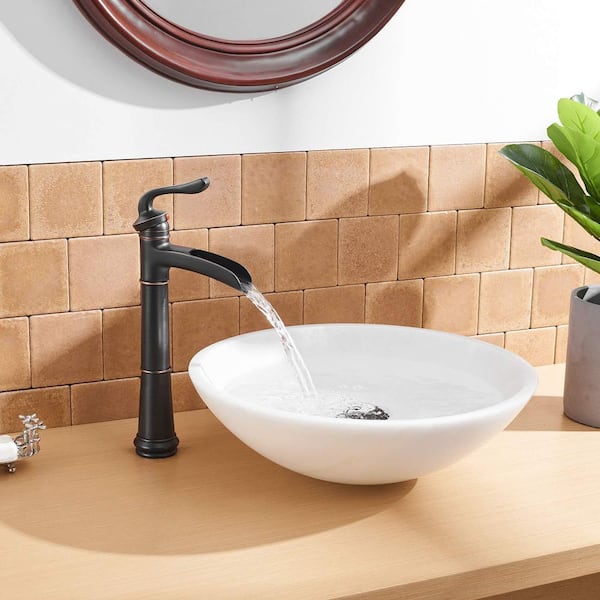 Waterfall Single Hole Single-Handle Vessel Bathroom Faucet With Pop-up Drain Assembly in Oil Rubbed Bronze