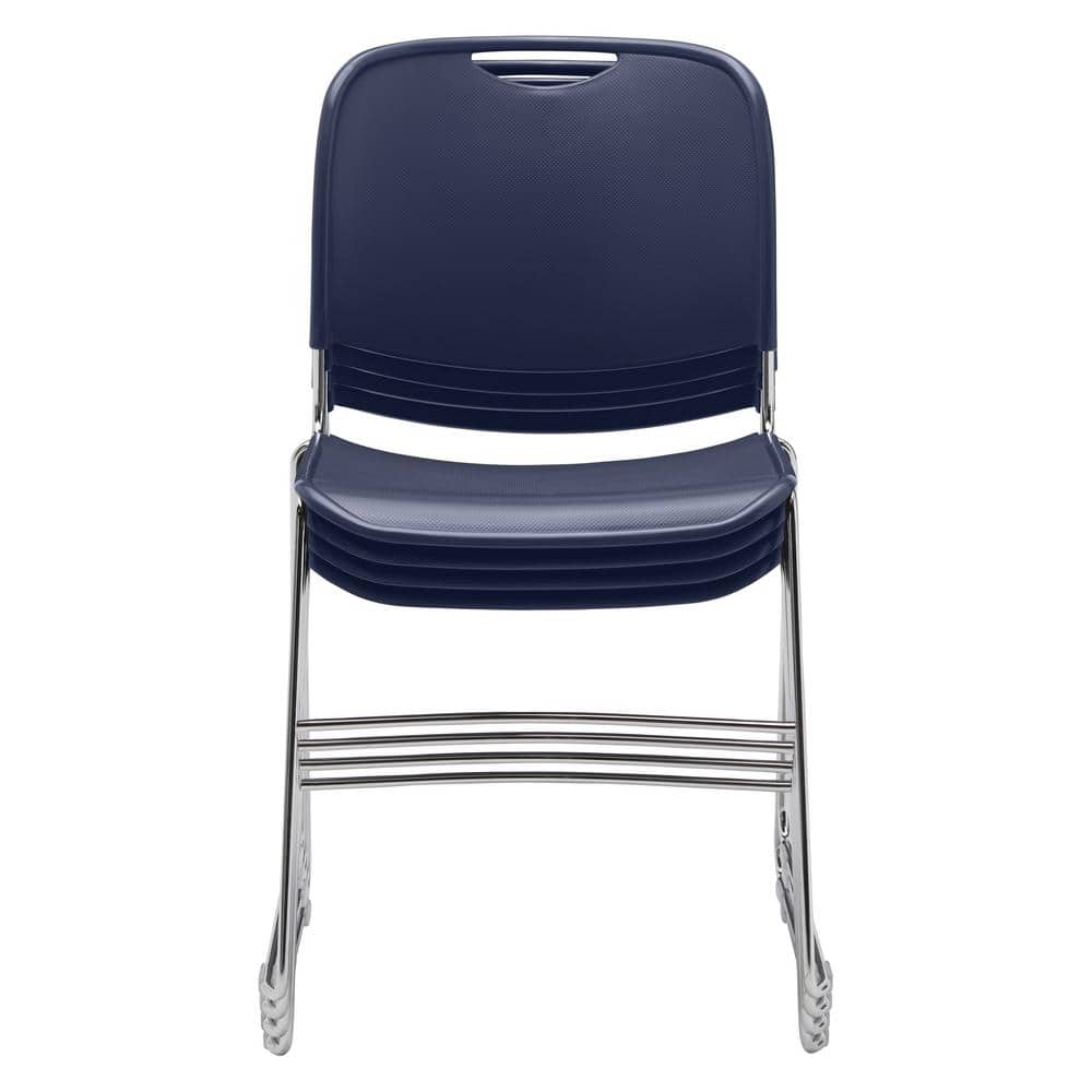 Navy Blue Armless Metal Stacking Chair