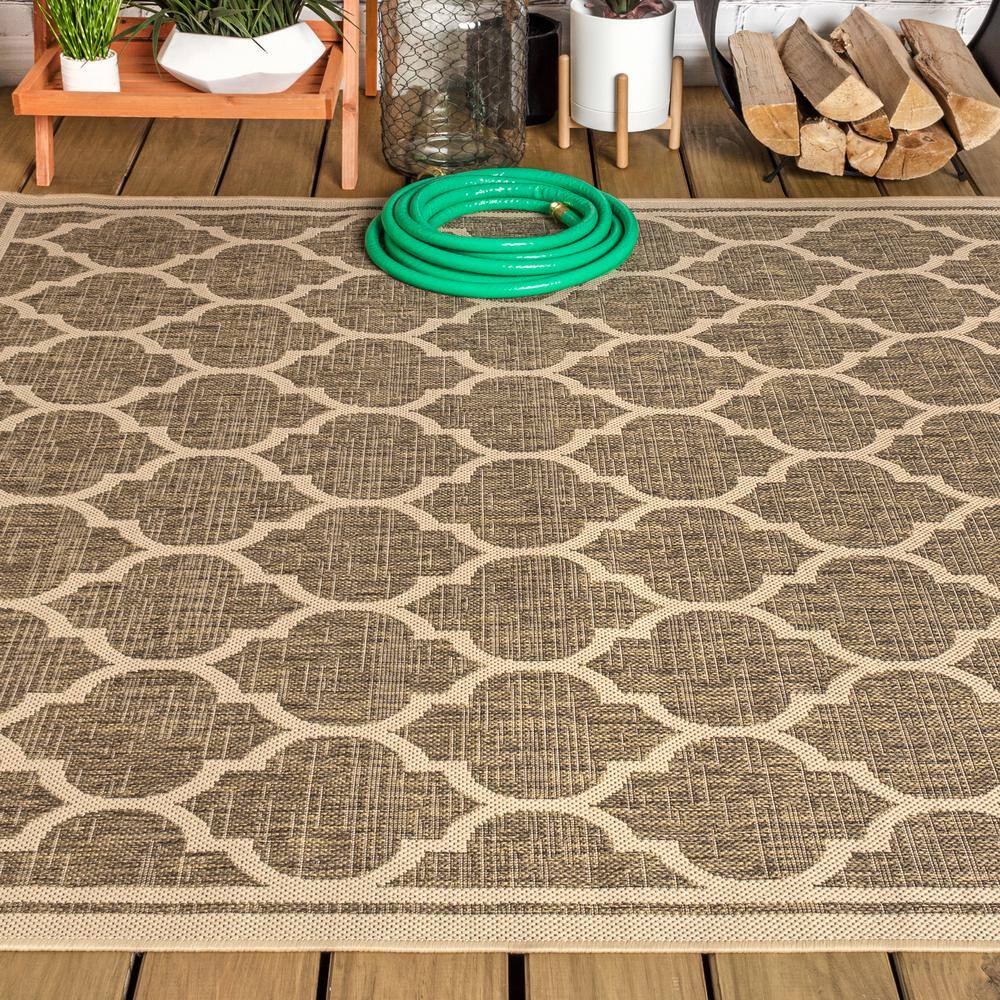 Trebol Moroccan Trellis Brown Beige 9' x 12' Indoor Outdoor Area Rug