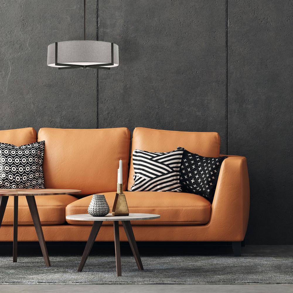Matte Black and White Drum Shade Pendant Light