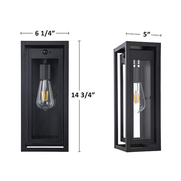 C Cattleya Black Outdoor Wall Lantern Sconce with Glass-14.75 in