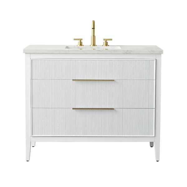 Emma 42 in. W Bath Vanity in White with Engineered Stone Top in Arabescato with White Sink