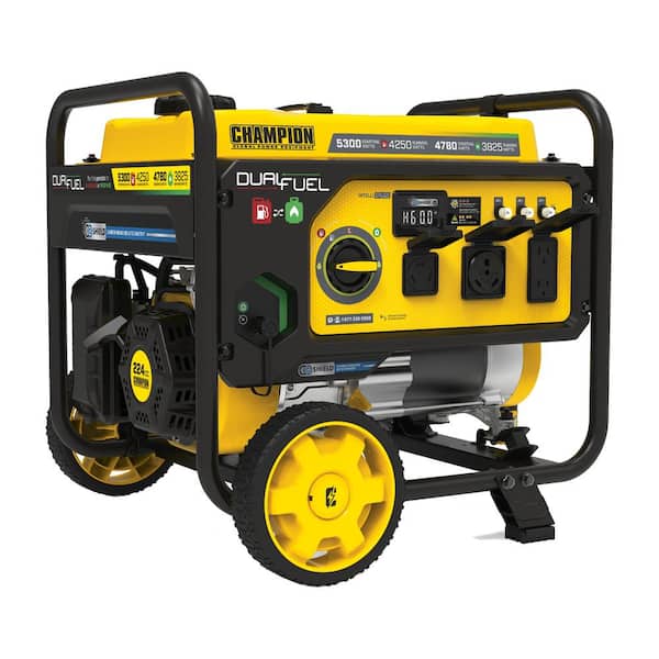 Champion Power Equipment 5300/4250-Watt Recoil Start Gasoline and Propane Powered Dual Fuel Portable Generator with CO Shield