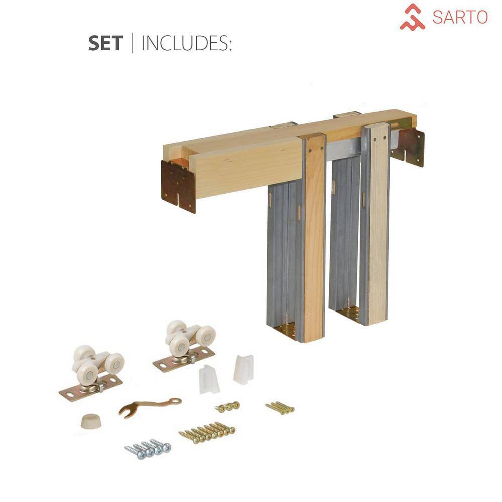 White Solid MDF Bi-parting Pocket Prehung Door Set