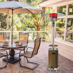 7 ft. 48,000 BTU Bronze and Stainless Steel Umbrella Propane Patio Heater with Weather-Protective Cover