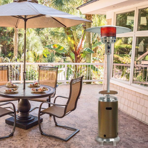 7 ft. 48,000 BTU Bronze and Stainless Steel Umbrella Propane Patio Heater with Weather-Protective Cover