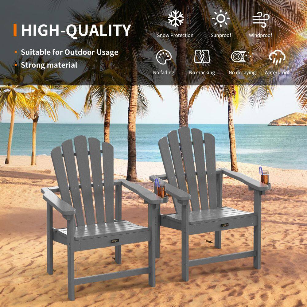 Gray HDPE Folding Adirondack Chair with Cup Holder