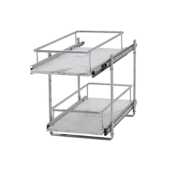 Pull Out Shelves for Storage 22 in D x 11.5 in W x 17 in H Wide Household Essentials Faux Marble C53340-1 Glidez 2-Tier Kitchen Cabinet Organizer