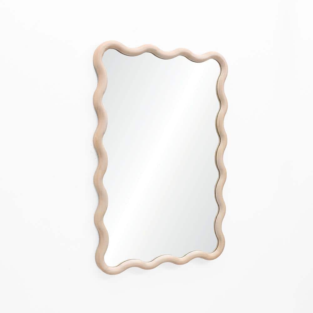 39.25-Inch Tall Rectangular Natural Pine Wood Wavy Frame Wall Mirror
