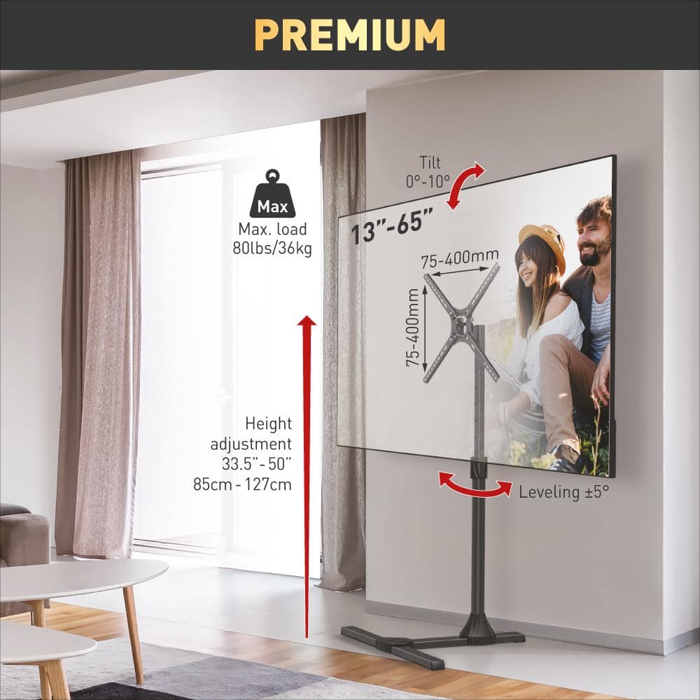 Barkan Black Adjustable Floor Stand TV Mount for 13-65 Inch Screens