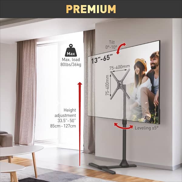 Barkan 13 in. - 65 in. Tilt Floor Stand TV Mount Black Patented to Fit Various Screen Types Screen Leveling
