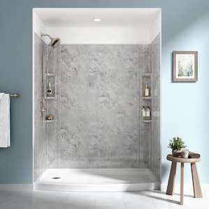 Ovation 32 in. x 60 in. x 72 in. 5-Piece Glue-Up Alcove Shower Wall Set in Silver Celestial