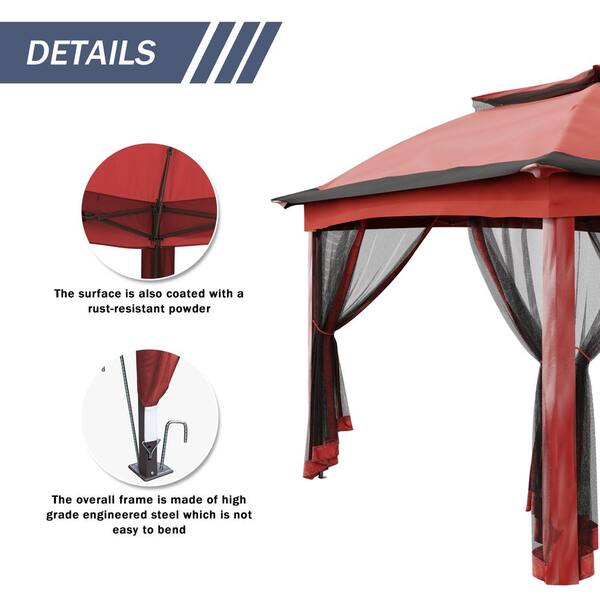 JOYSIDE 11 ft. x 11 ft. Red Steel Pop-up Gazebo with