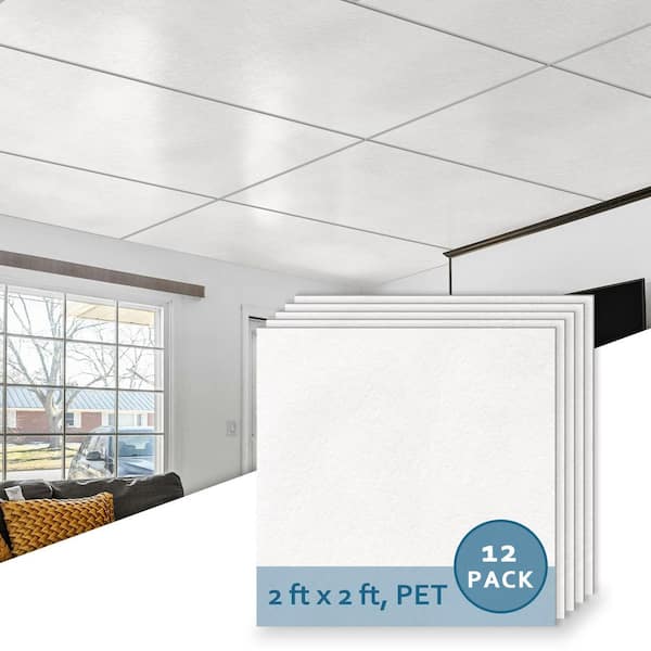 White 2 ft. x 2 ft. PET Waterproof Decorative Felt Panel Classic Acoustic Lay-In Drop Ceiling Tile (48 sq. ft. /case)
