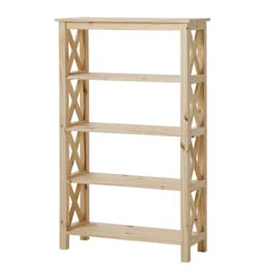 4-Shelf Unfinished Natural Pine Wood X-Cross Standard Bookcase (48 in. H)