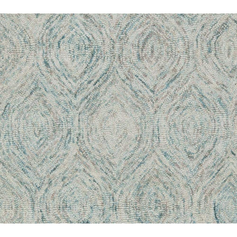 Ivory and Sea Blue Hand-Tufted Wool Square Rug