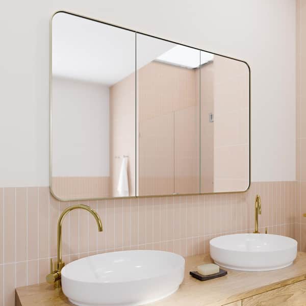 Calla 48 in. W x 32 in. H x 5 in. D Satin Brass Recessed Medicine Cabinet with Mirror