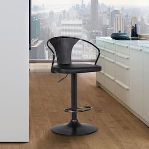 Eagle Contemporary 32 in. Black Brushed Wood Back Adjustable Bar Stool with Black Faux Leather