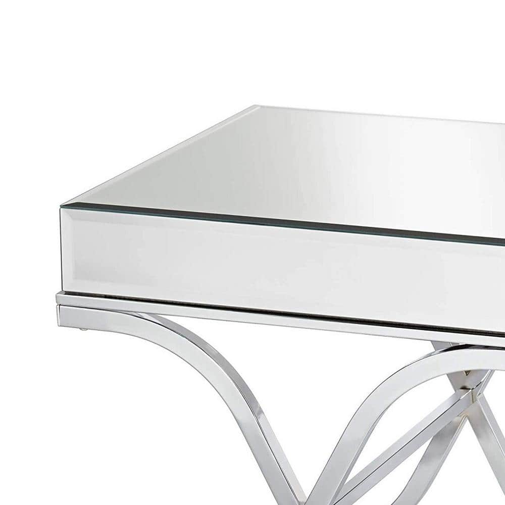 Sundance Chrome Square Mirrored End Table with Curved Metal Frame