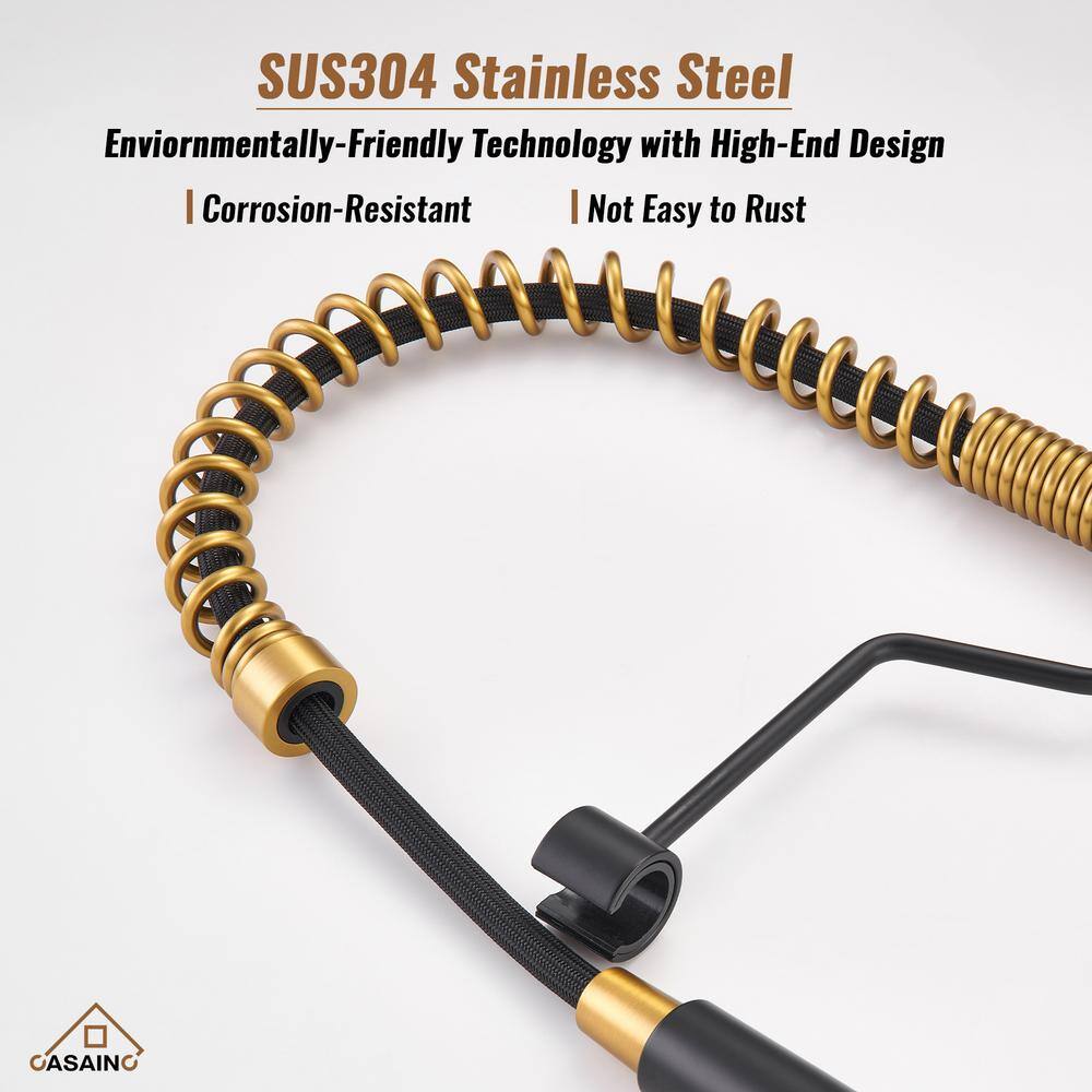 Matte Black and Brushed Gold Stainless Steel Pull-Down Kitchen Faucet