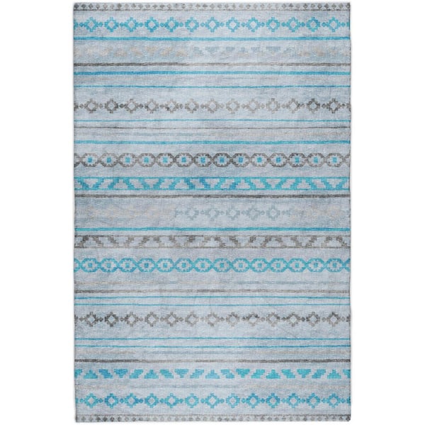 Dream Shag Premium Machine Washable Abstract ADS116 Turquoise 5 ft. x 7 ft. 6 in. Area Rug