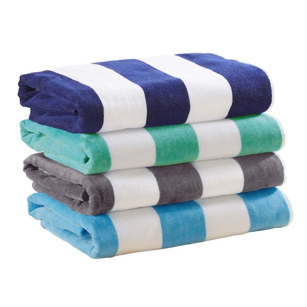 Multi- Charcoal Grey, Navy, Teal, Air Blue 100% Cotton Cabana 4-Pack Oversized Beach and Pool Towels
