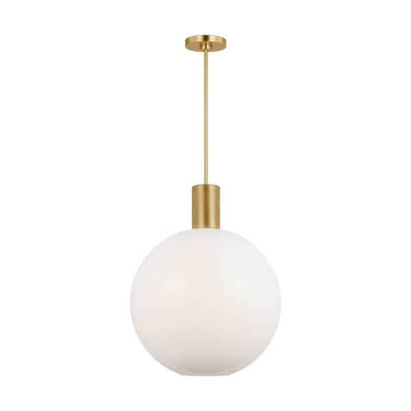 Colewood 20 in. W x 25.25 in. H 1-Light Satin Brass Modern Pendant Light wtih Milk Glass Shade No Bulb Included