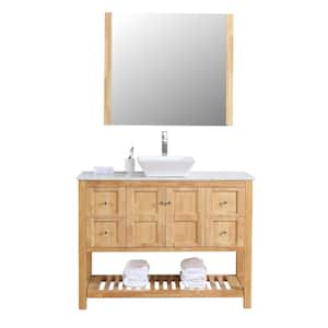 Manhattan 48 in. W x 18 in. D x 41 in. H Single Sink Bath Vanity in NW with Marble Top with White Basin and Mirror