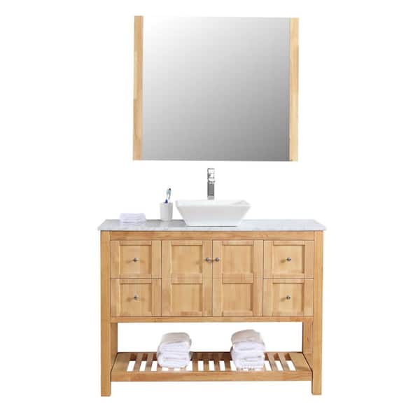 Unbranded Manhattan 48 in. W x 18 in. D x 41 in. H Single Sink Bath Vanity in NW with Marble Top with White Basin and Mirror