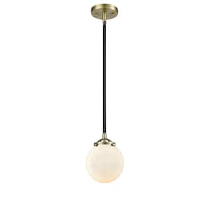 Beacon 60-Watt 1 Light Black Antique Brass Shaded Mini Pendant Light with Frosted glass Frosted Glass Shade