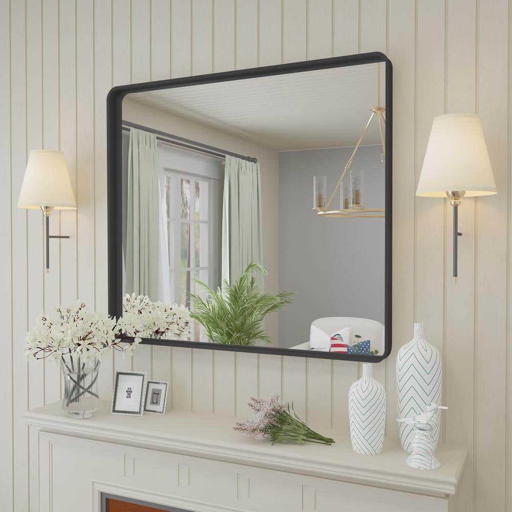 Matte Black Aluminum Rectangular Vanity Mirror 32x36 Inch