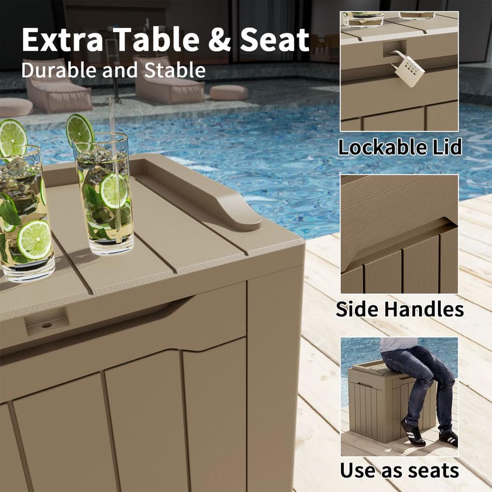 Mocha Lockable 32 Gallon Resin Deck Box with Seat