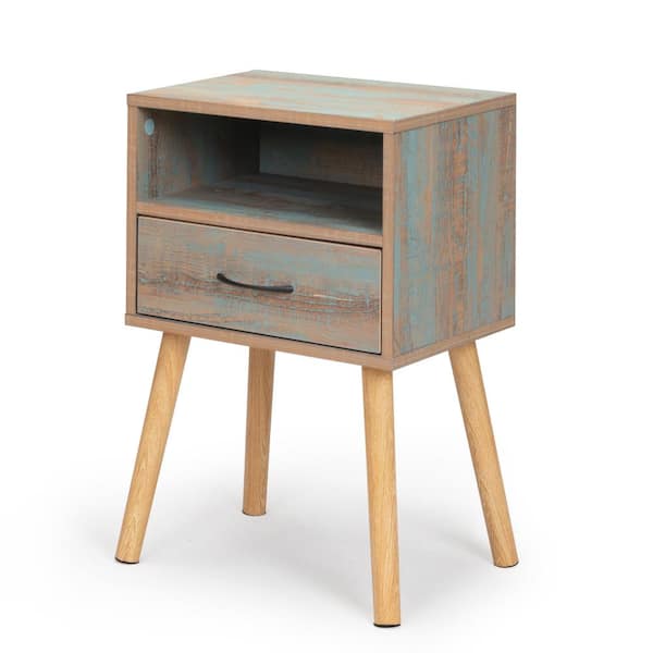 Clihome Double Space Single Drawer Rust Green Nightstand (Set of 2)