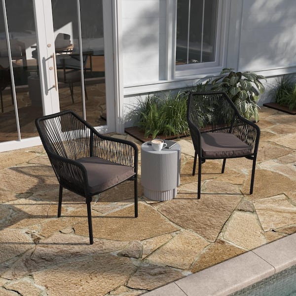 Sled Base Spring Back Patio Chairs TAYLOR LOGAN Black Aluminum