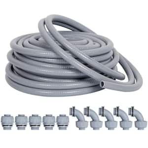 1/2 in. x 25 ft. Gray PVC Flexible Liquid Tight ENT (Electrical Nonmetallic) Conduit with 5 Conduit Connector Fittings