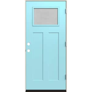 36 in. x 80 in. Left-Hand 1/4 Lite Craftsman Micro-Granite Glass Caribbean Blue Fiberglass Prehung Front Door