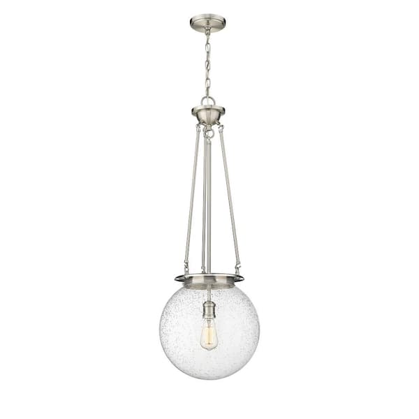 Beacon 100-Watt 1-Light Satin Nickel Shaded Mini Pendant Light with Seeded Glass Shade