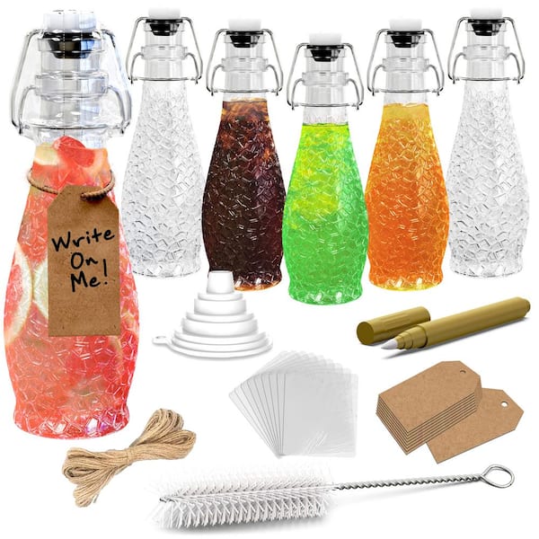 Nevlers 8.5 oz. Textured Teardrop Swing Top Glass Bottles with Funnel, Bottle Brush, Tags, Shrink Wrap and Marker (Set of 6)