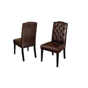 Crown Brown Leather Tufted Dining Chair (Set of 2)