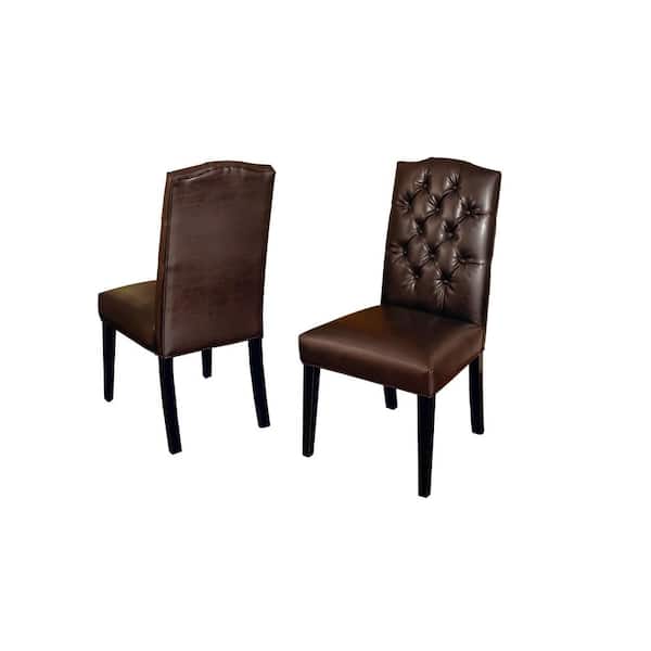 Noble House Crown Brown Leather Tufted Dining Chair (Set of 2)