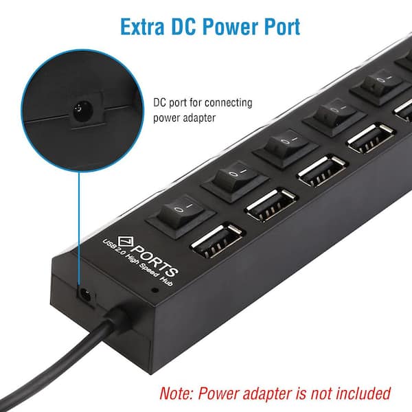 Etokfoks Aluminum USB Hub 7-Ports with 10Gbps 1 USB-A 3.2 2 USB-C 3.2 4 USB-A  3.0 Ports with Individual Switches 12-Volt (1-Pack) MLPH005LT334 - The Home  Depot