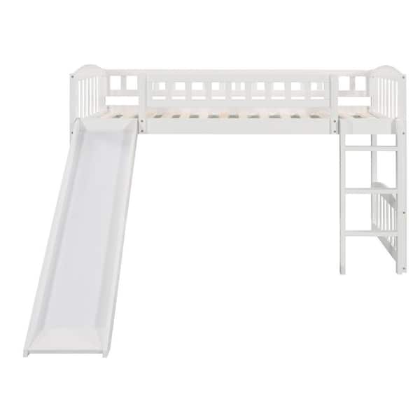 STICKON White Twin Wood Loft Bed with Slide and Ladder