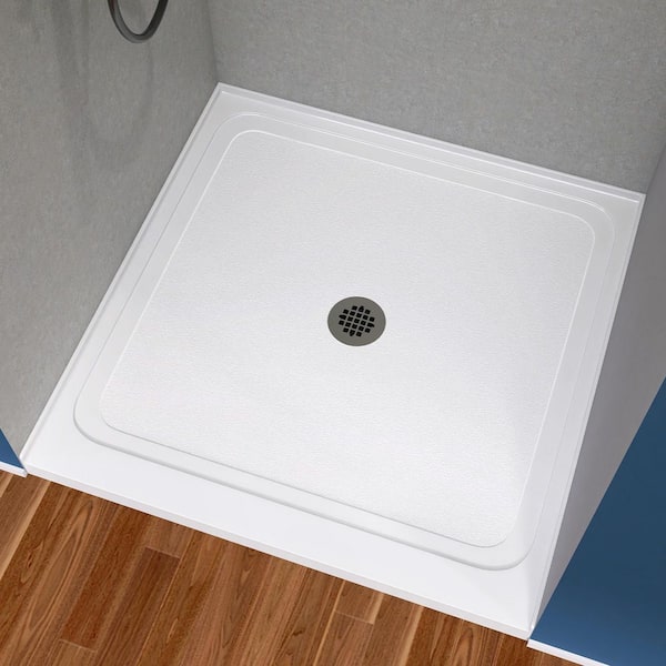 Nsip 38 in. L x 38 in. W Alcove Single Threshold Acrylic Shower Pan Base with Center Drain Non-Slip Shower Tray in White