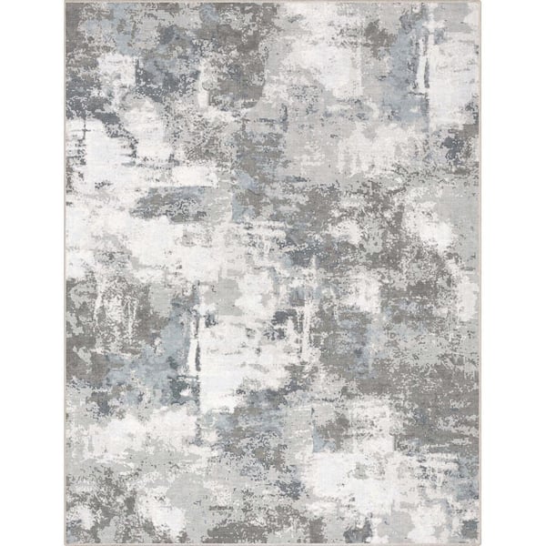 Gray 7 ft. 7 in. x 9 ft. 10 in. Abstract Marrakech Mid-Century Modern Brushstroke Flat-Weave Area Rug