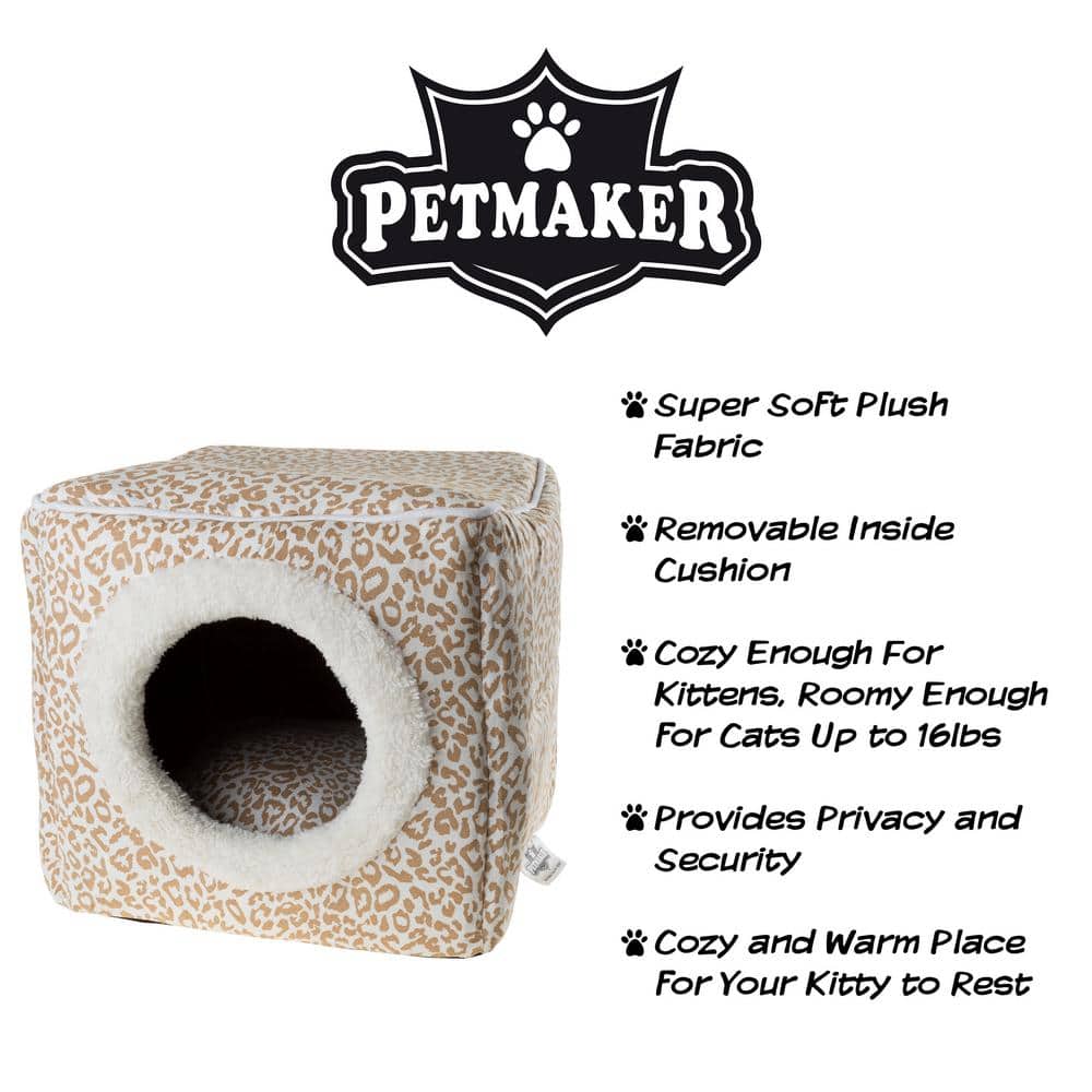 Small Tan and White Animal Print Orthopedic Pet Cave